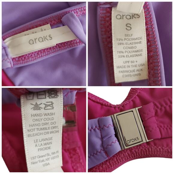 ARAKS Elsa two tone colorblock swim triangle vneck bikini top fuchsia pansy Sz S - Picture 4 of 6